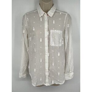 Maeve by Anthropologie Semi Sheer Pineapple Embroidered Blouse White Size 0